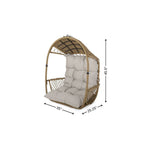 35" Beige Metal Outdoor Egg Chair with Gray Cushion