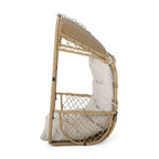 35" Beige Metal Outdoor Egg Chair with Gray Cushion