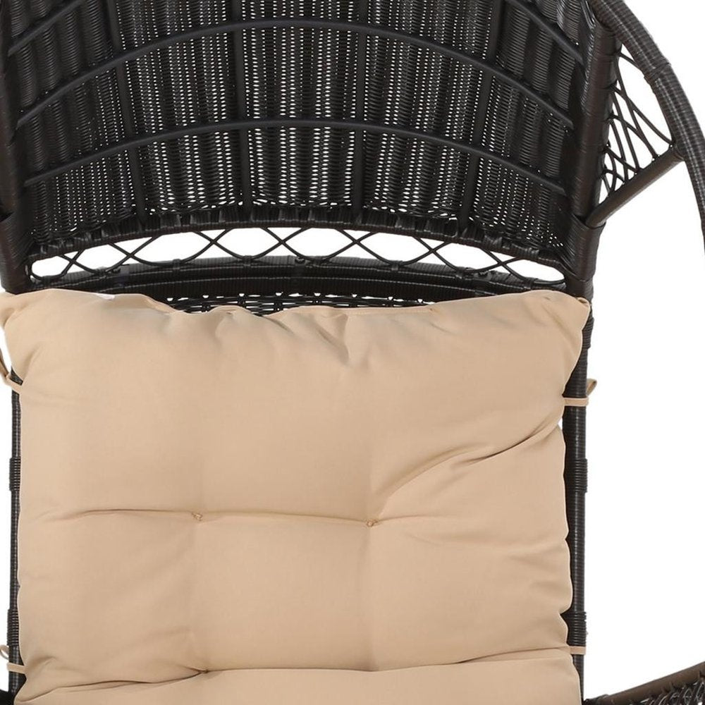 37" Brown Metal Outdoor Egg Chair with Brown Cushion