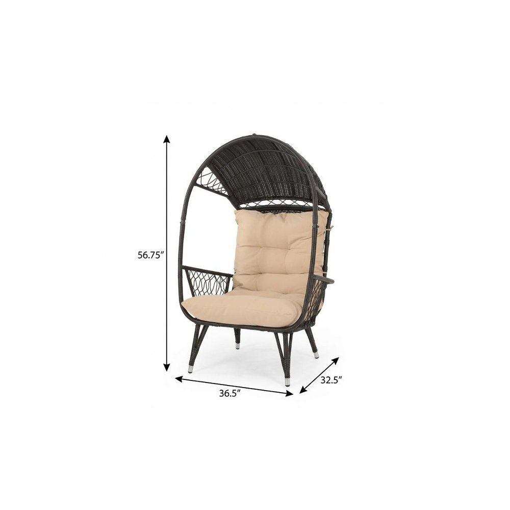 37" Brown Metal Outdoor Egg Chair with Brown Cushion