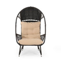 37" Brown Metal Outdoor Egg Chair with Brown Cushion