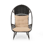 37" Brown Metal Outdoor Egg Chair with Brown Cushion