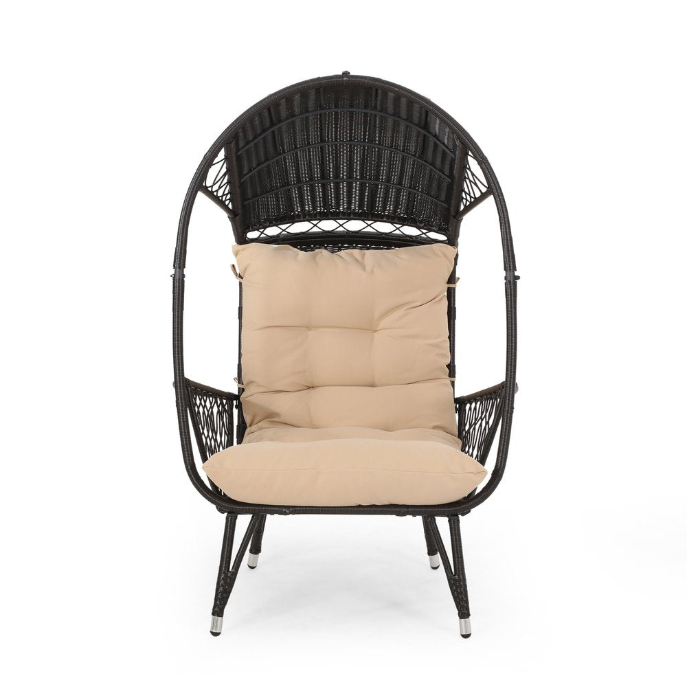 37" Brown Metal Outdoor Egg Chair with Brown Cushion