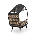 37" Brown Metal Outdoor Egg Chair with Brown Cushion