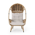 37" Beige Metal Outdoor Egg Chair with Beige Cushion