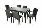 Seven Piece Brown Plastic Outdoor Patio Set With Table