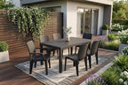 Seven Piece Brown Plastic Outdoor Patio Set With Table