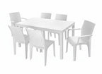Seven Piece White Plastic Outdoor Patio Set With Table