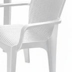 Seven Piece White Plastic Outdoor Patio Set With Table