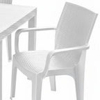 Seven Piece White Plastic Outdoor Patio Set With Table