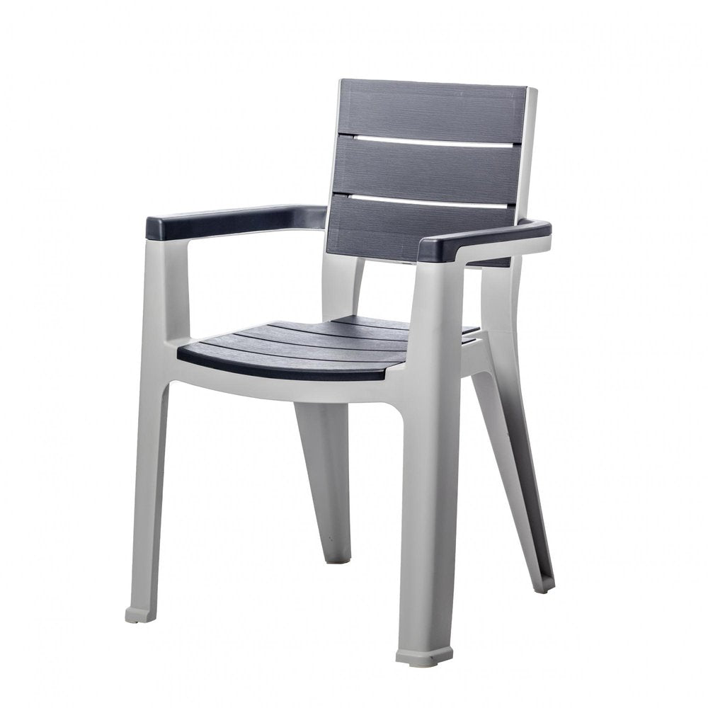 Nine Piece Gray Plastic Outdoor Patio Set With Table