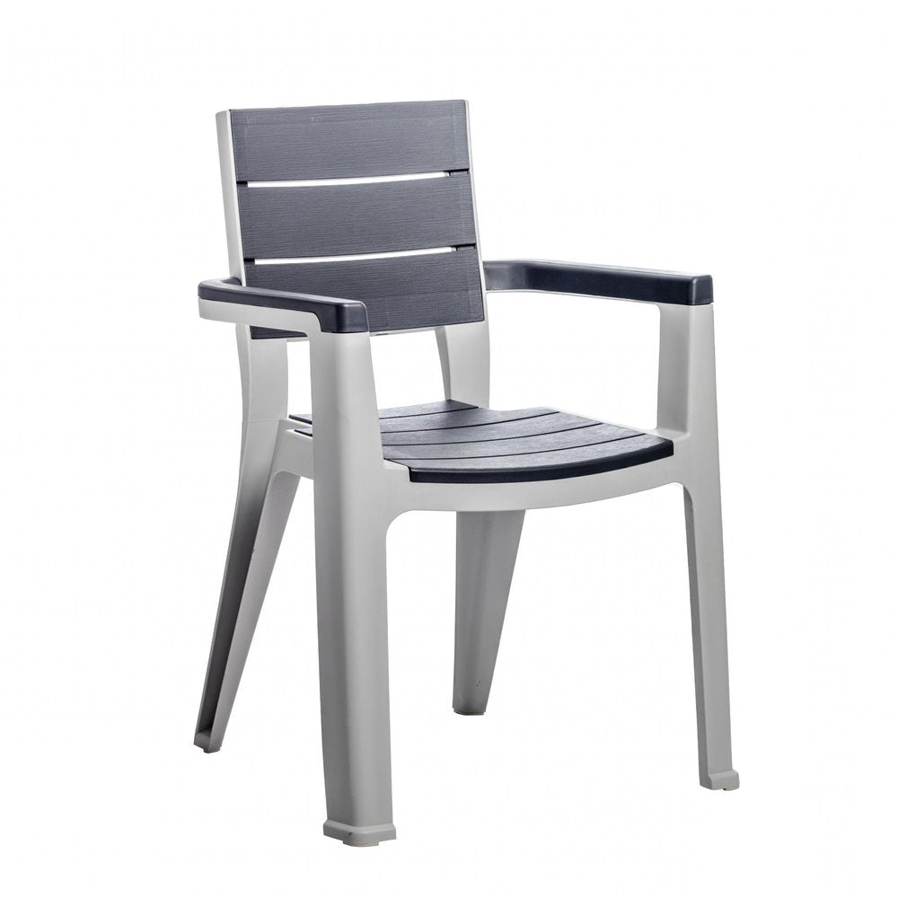 Nine Piece Gray Plastic Outdoor Patio Set With Table