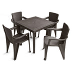 Five Piece Brown Plastic Outdoor Patio Set With Table
