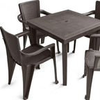 Five Piece Brown Plastic Outdoor Patio Set With Table