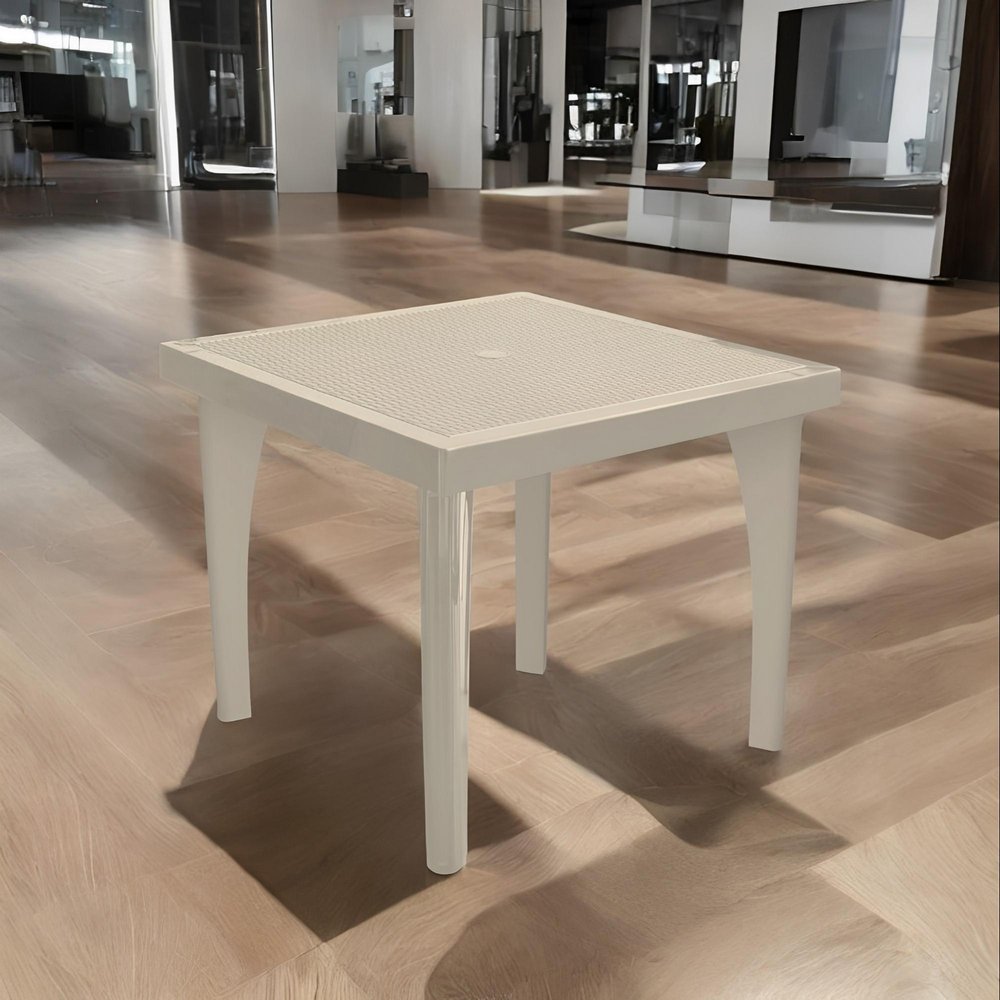 30" Taupe Heavy Duty Plastic Square Outdoor Dining Table with Umbrella Hole