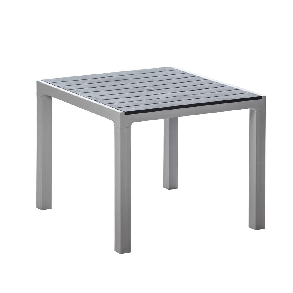 35" Gray Heavy Duty Plastic Square Outdoor Dining Table with Umbrella Hole