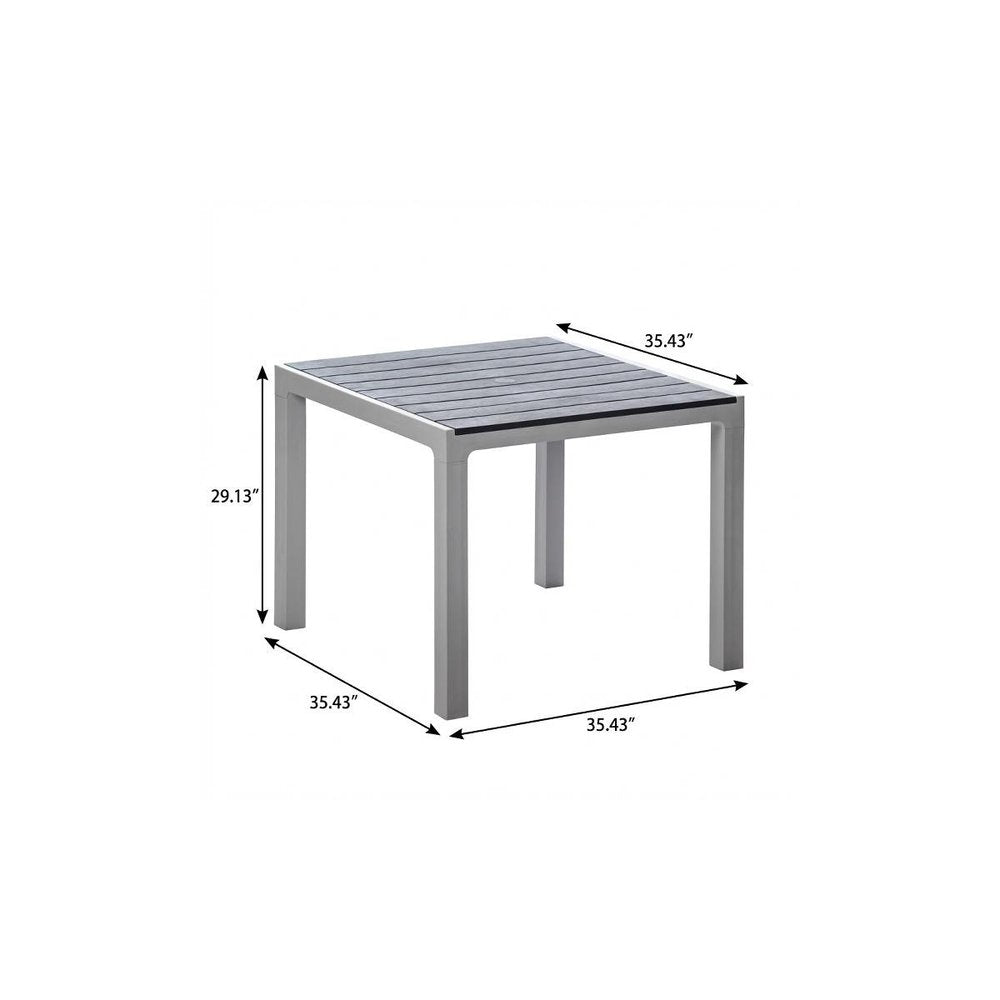 35" Gray Heavy Duty Plastic Square Outdoor Dining Table with Umbrella Hole