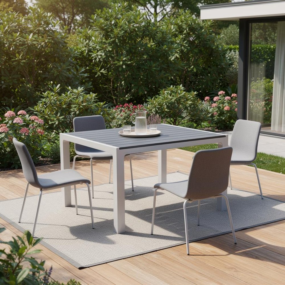 35" Gray Heavy Duty Plastic Square Outdoor Dining Table with Umbrella Hole