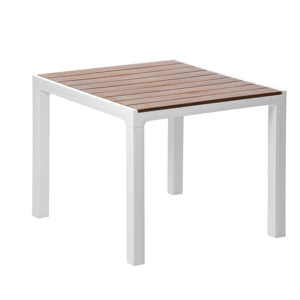 35" White Heavy Duty Plastic Square Outdoor Dining Table with Umbrella Hole