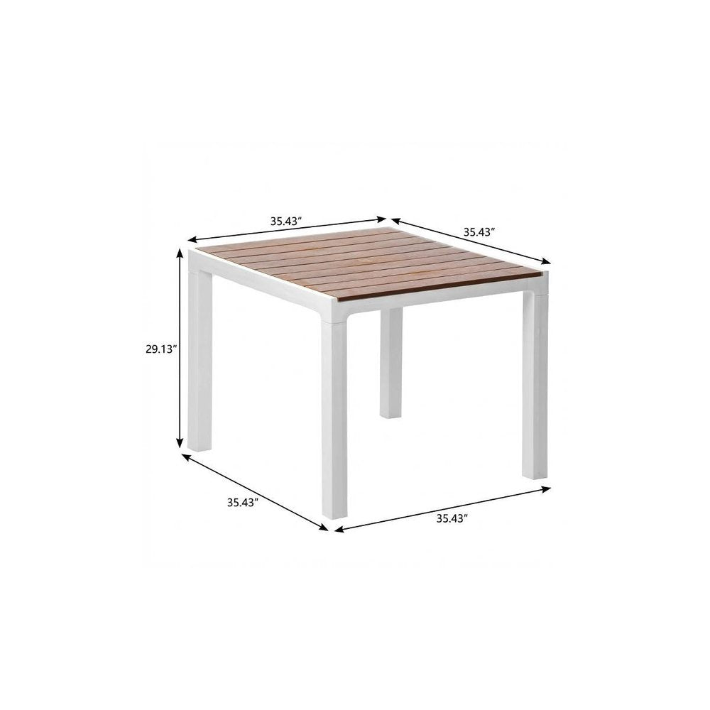 35" White Heavy Duty Plastic Square Outdoor Dining Table with Umbrella Hole