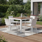 35" White Heavy Duty Plastic Square Outdoor Dining Table with Umbrella Hole