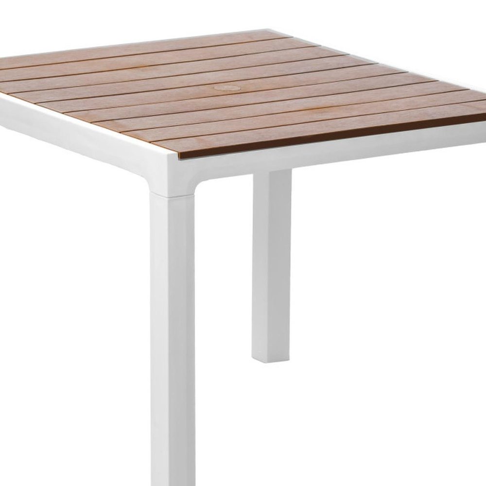 35" White And Brown Heavy Duty Plastic Square Outdoor Table With Umbrella Hole
