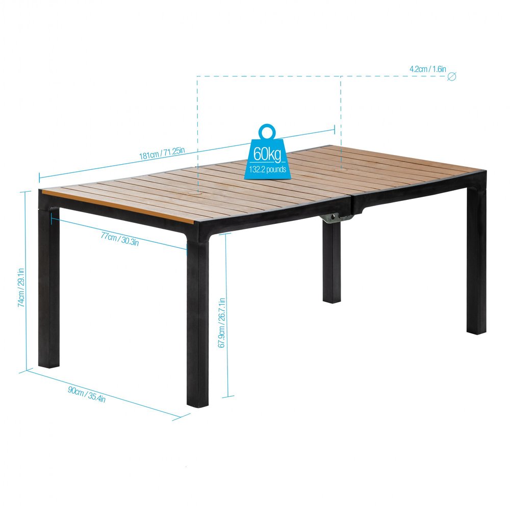 35" Black Heavy Duty Plastic Folding Outdoor Dining Table with Umbrella Hole