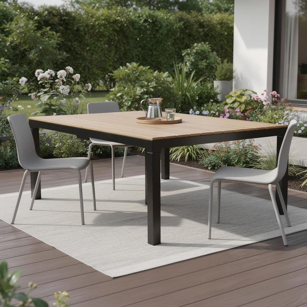 35" Black Heavy Duty Plastic Folding Outdoor Dining Table with Umbrella Hole