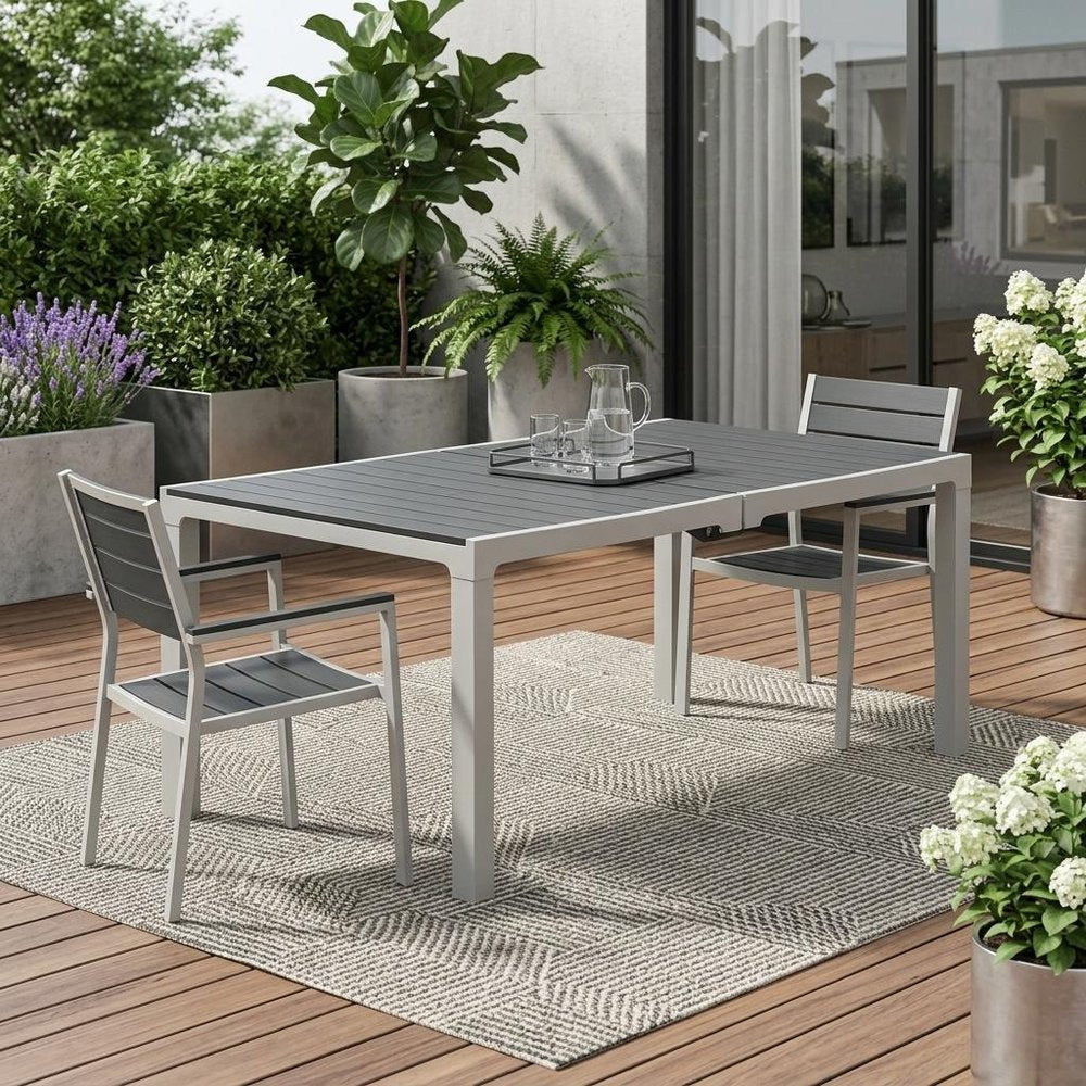 35" Gray Heavy Duty Plastic Folding Outdoor Dining Table with Umbrella Hole