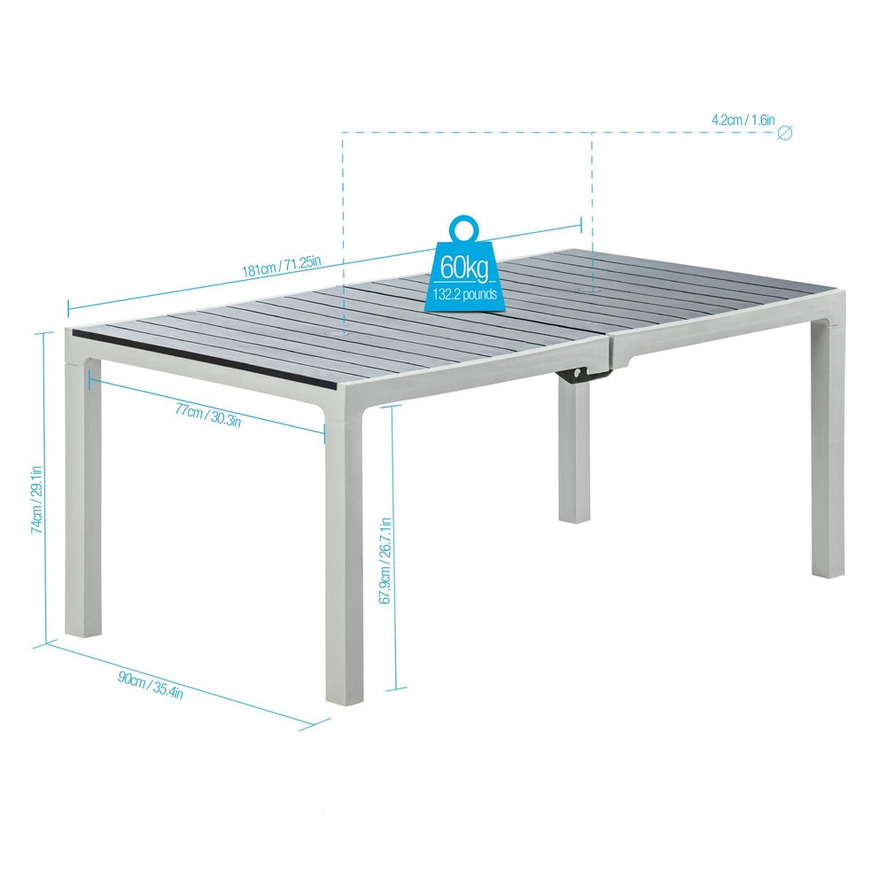 35" Gray Heavy Duty Plastic Folding Outdoor Dining Table with Umbrella Hole