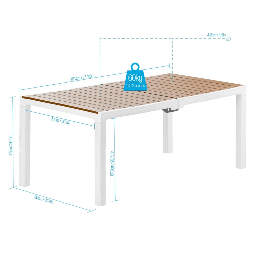 35" White Heavy Duty Plastic Folding Outdoor Dining Table with Umbrella Hole