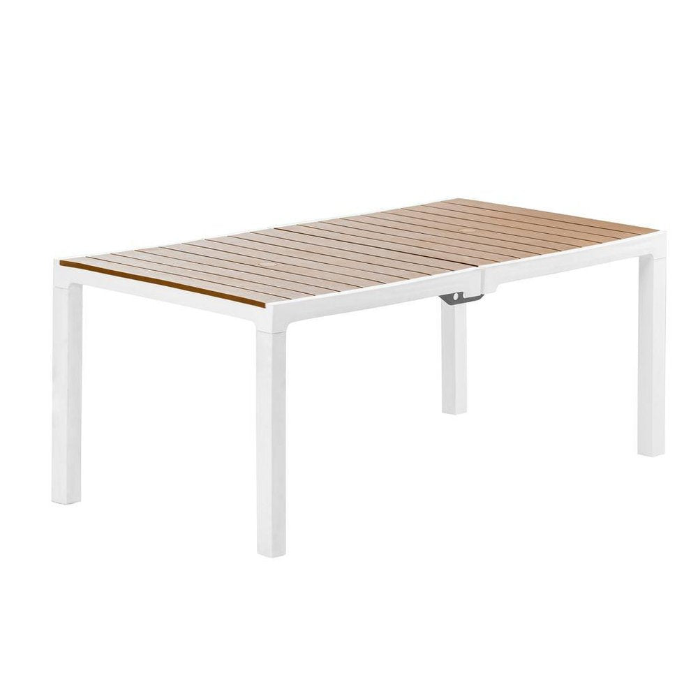 35" White Heavy Duty Plastic Folding Outdoor Dining Table with Umbrella Hole