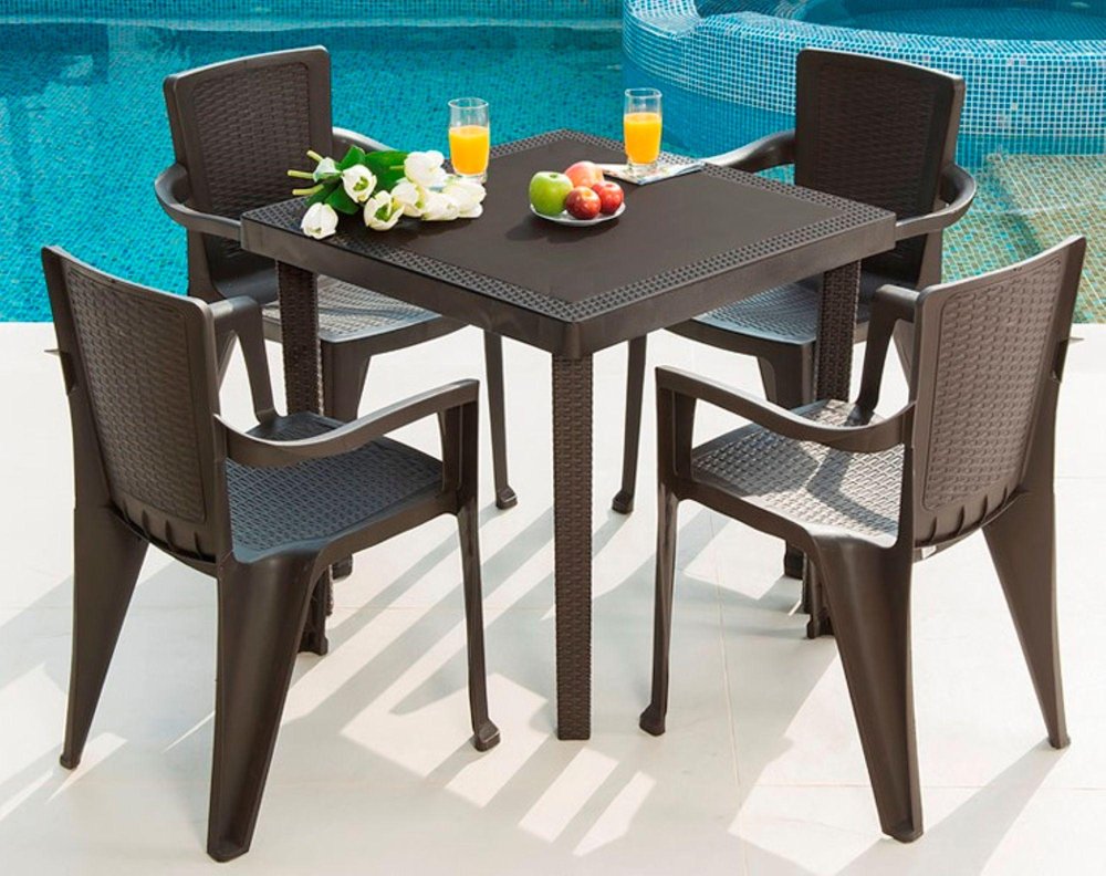 31" Espresso Heavy Duty Plastic Square Outdoor Dining Table with Umbrella Hole