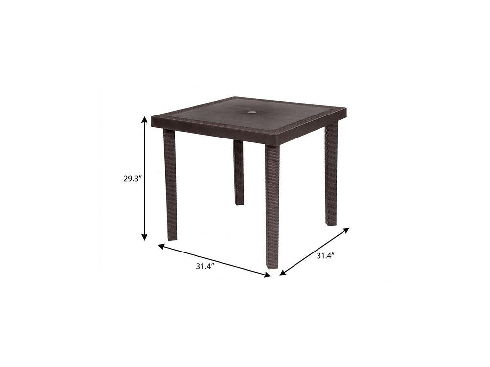 31" Espresso Heavy Duty Plastic Square Outdoor Dining Table with Umbrella Hole