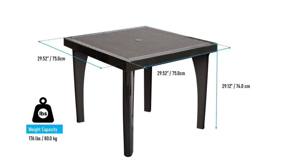 31" Espresso Heavy Duty Plastic Square Outdoor Dining Table with Umbrella Hole