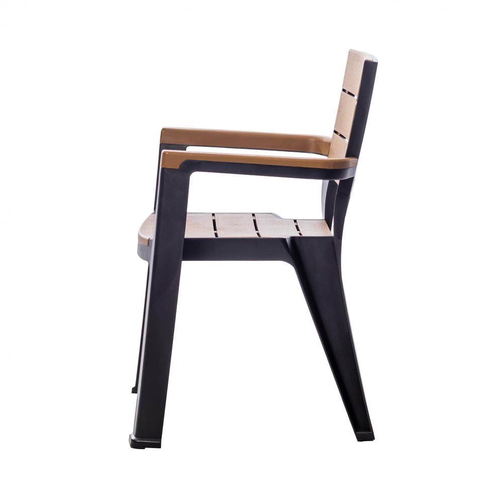 Set of Four Black Textured Heavy Duty Plastic Outdoor Stacking Arm Chairs