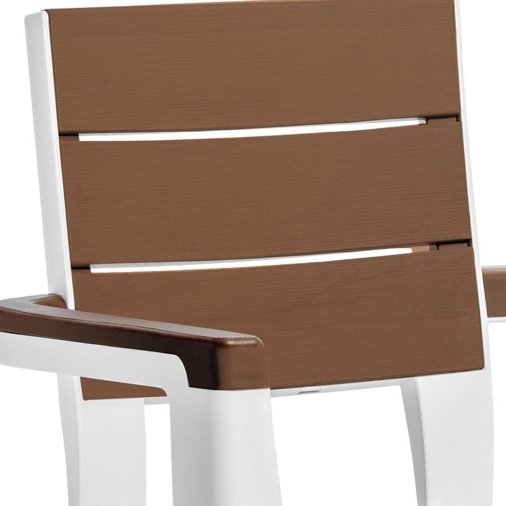 Set of Four White Textured Heavy Duty Plastic Outdoor Stacking Arm Chairs