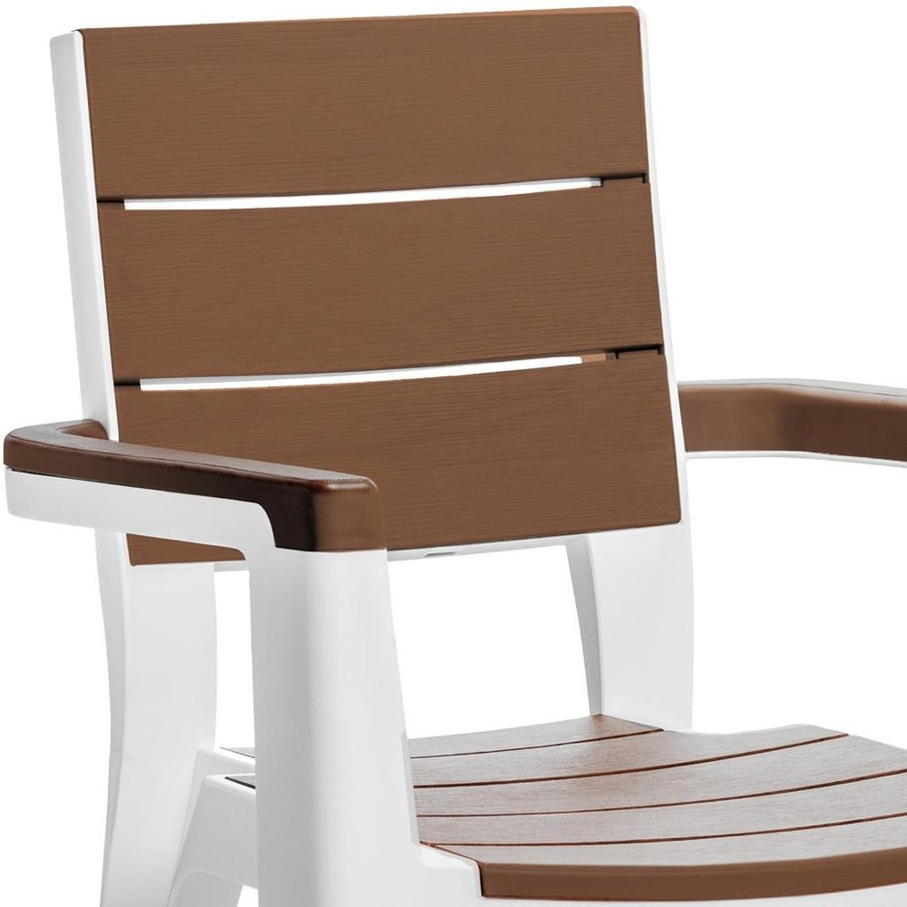 Set of Four White Textured Heavy Duty Plastic Outdoor Stacking Arm Chairs