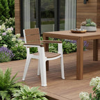 Set of Four White Textured Heavy Duty Plastic Outdoor Stacking Arm Chairs