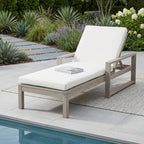 72" Gray Solid and Manufactured Wood Five Position Adjustable Outdoor Chaise Lounge with White Cushion