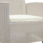 Three Piece Taupe and Beige Plastic Upholstered Cushions Two Person Seating Group With Table