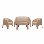 Four Piece Taupe Plastic Outdoor Patio Set With Table