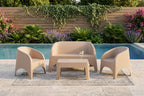 Four Piece Taupe Plastic Outdoor Patio Set With Table