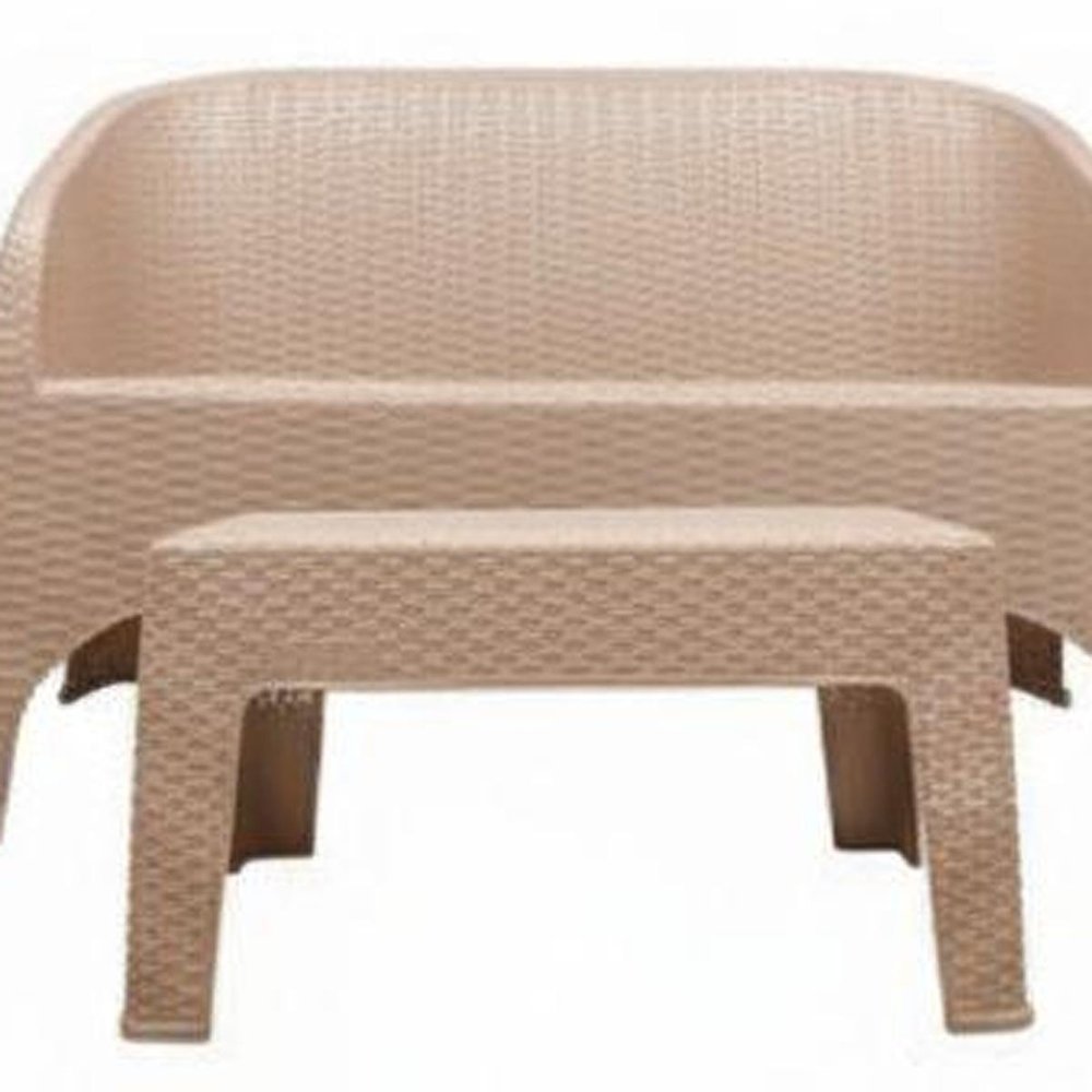 Four Piece Taupe Plastic Outdoor Patio Set With Table