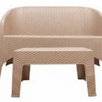 Four Piece Taupe Plastic Outdoor Patio Set With Table