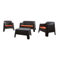 Four Piece Espresso and Beige Plastic Upholstered Cushions Outdoor Patio Set With Table