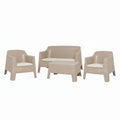 Four Piece Taupe and Beige Plastic Upholstered Cushions Outdoor Patio Set With Table