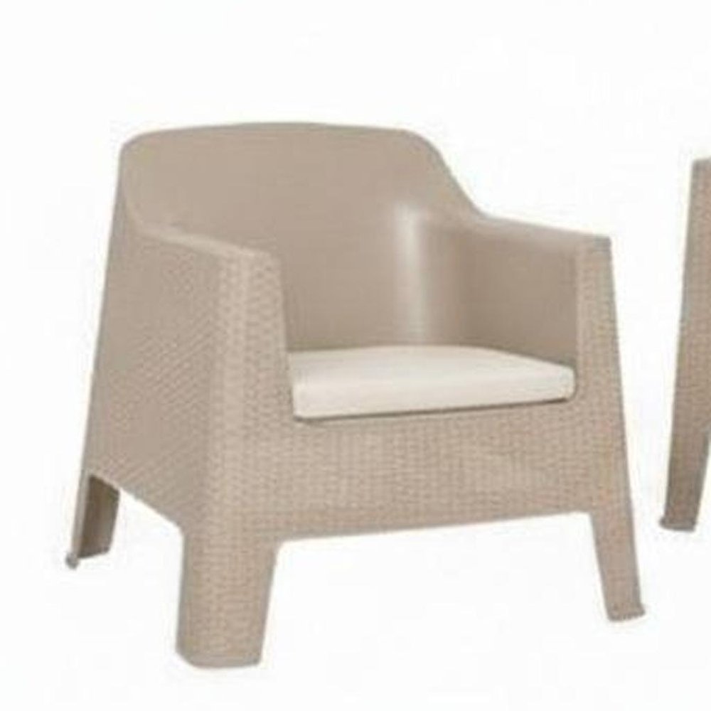 Four Piece Taupe and Beige Plastic Upholstered Cushions Outdoor Patio Set With Table