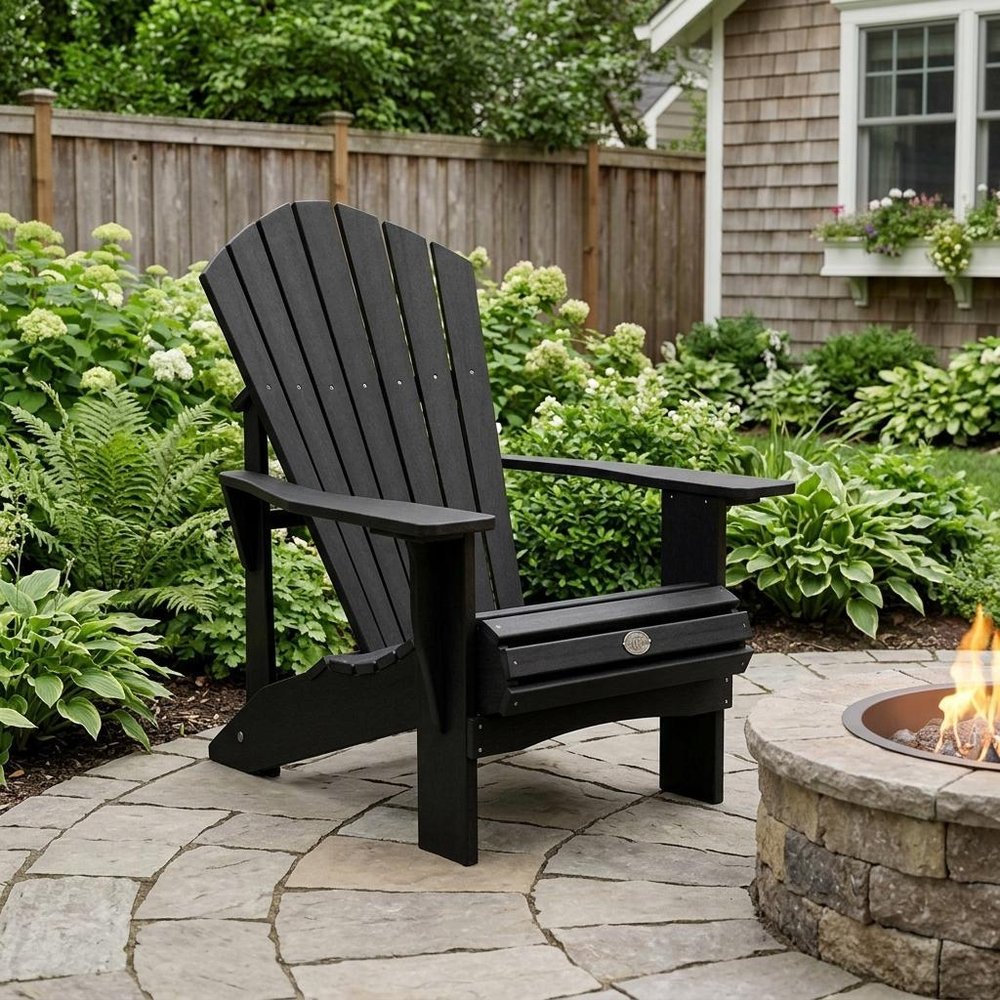 24" Black Heavy Duty Plastic Outdoor Adirondack Chair