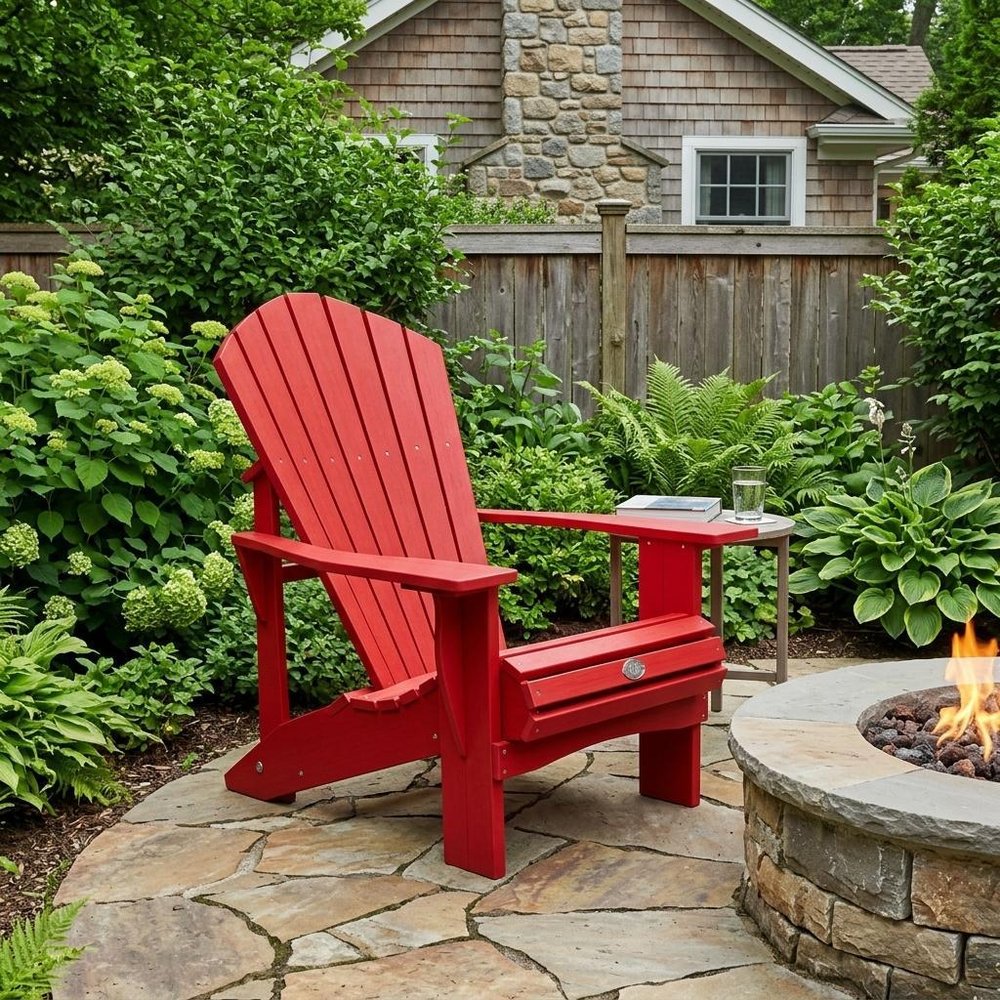 24" Black Heavy Duty Plastic Outdoor Adirondack Chair